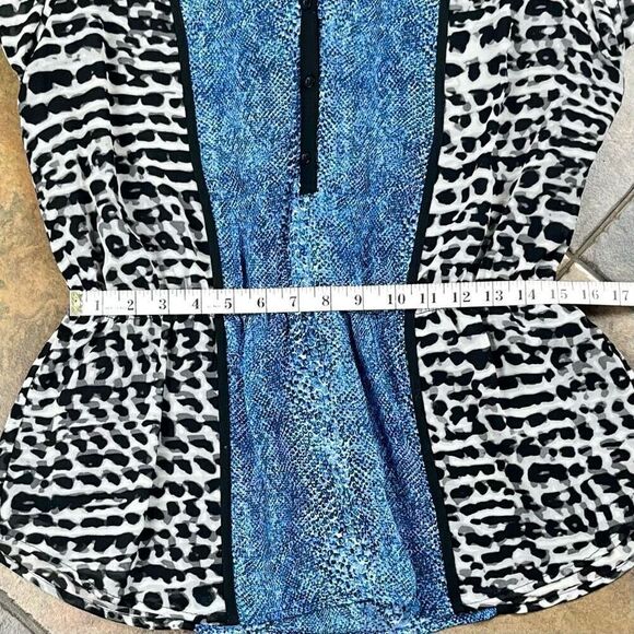 Calvin Klein Animal Print Color Block Flowy Semi-Sheer Blouse Large - Picture 9 of 11